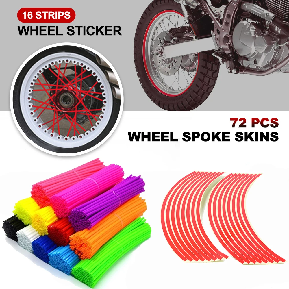 Motorcycle 72 Pieces Wheel Rim Spoke Wrap Kit Skin Cover 16 Strips Wheel Sticker For Universal Motocross Dirt Pit Bike Enduro