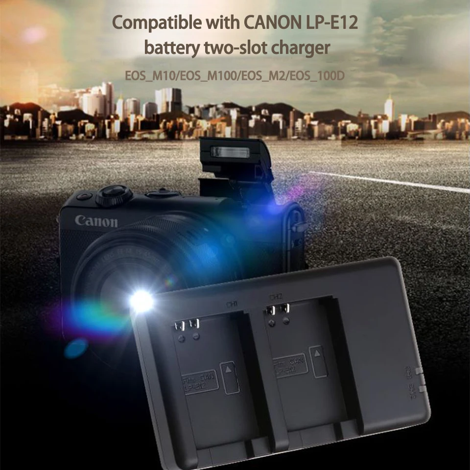 FB LP-E12 Dual Slot Micro USB and Type-C Dual Input Port Lightweight Portable Camera Battery Charger Compatible with Canon