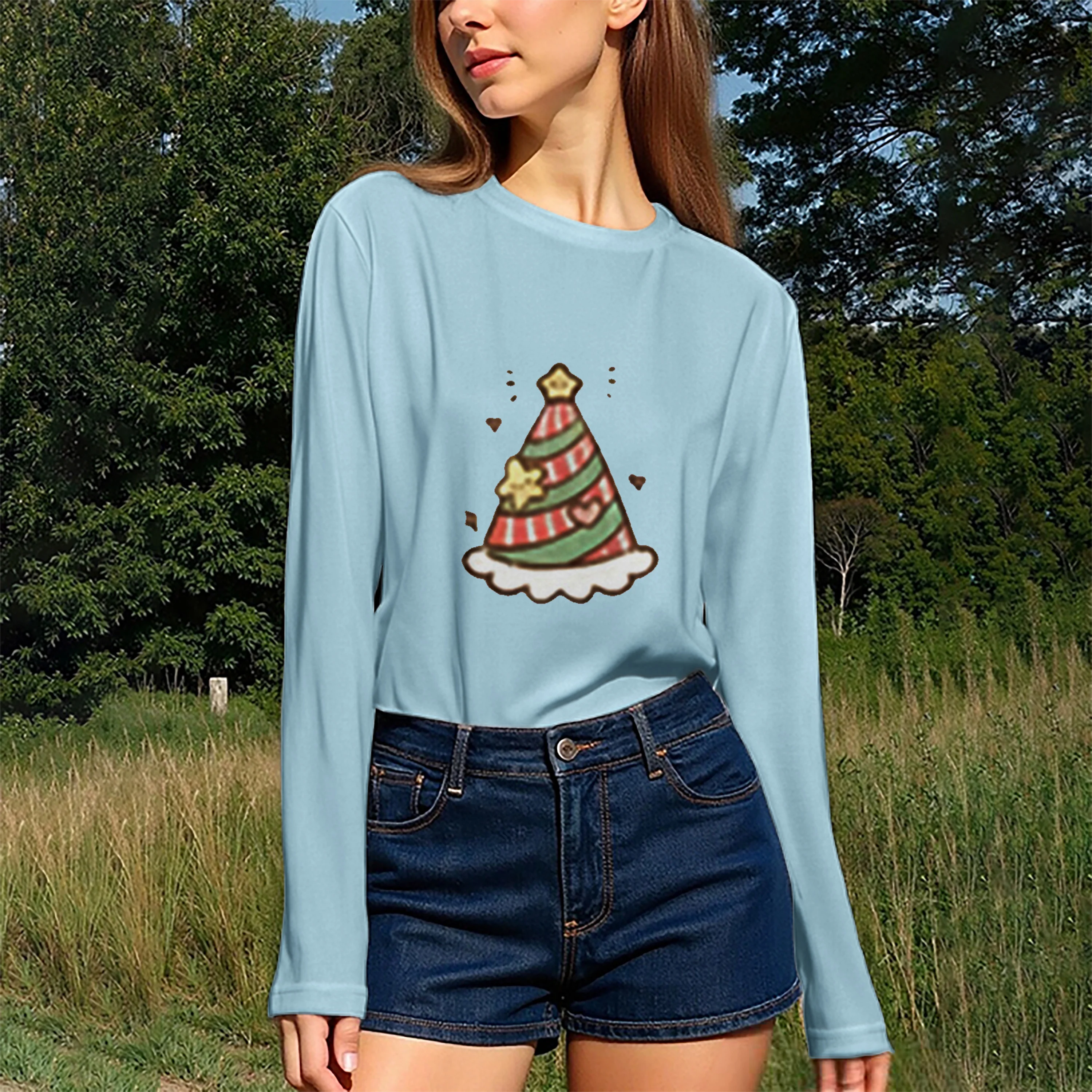 تي شيرت نسائي كاجوال برقبة دائرية وأكمام طويلة مناسب لجميع أنواع وأنماط الجسم وسهل المطابقة للارتداء اليومي. #5