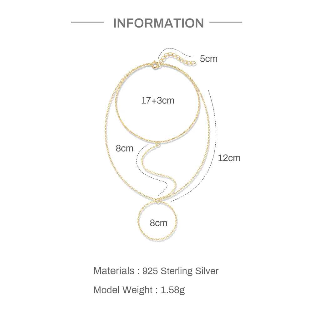 Aide S925 Sterling Silver Bracelets Minimalist Gold Color Multi-Layer Hand & Neck Chain for Women Beach Party Body Chain Jewelry