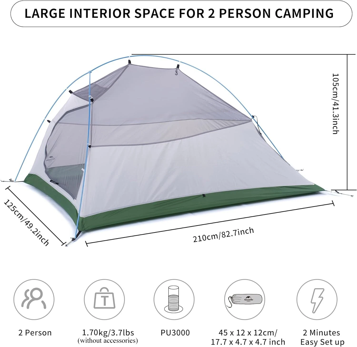 Naturehike Cloud Up 2 Person Camping Tent Waterproof Easy Build Ultralight Beach Tent Outdoor Hiking Backpacking Shelter Tents