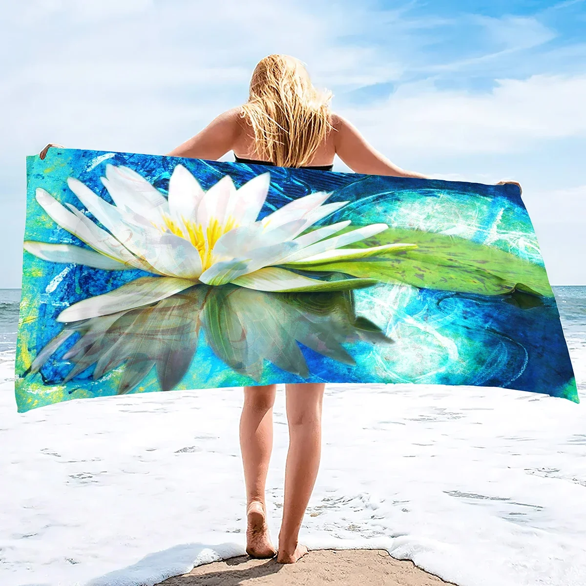 Beach Towels,Water Lilies Multipurpose Towels Sand Free Beach Towels Oversized,Large Colorful Bath Towel Extra Absorbent