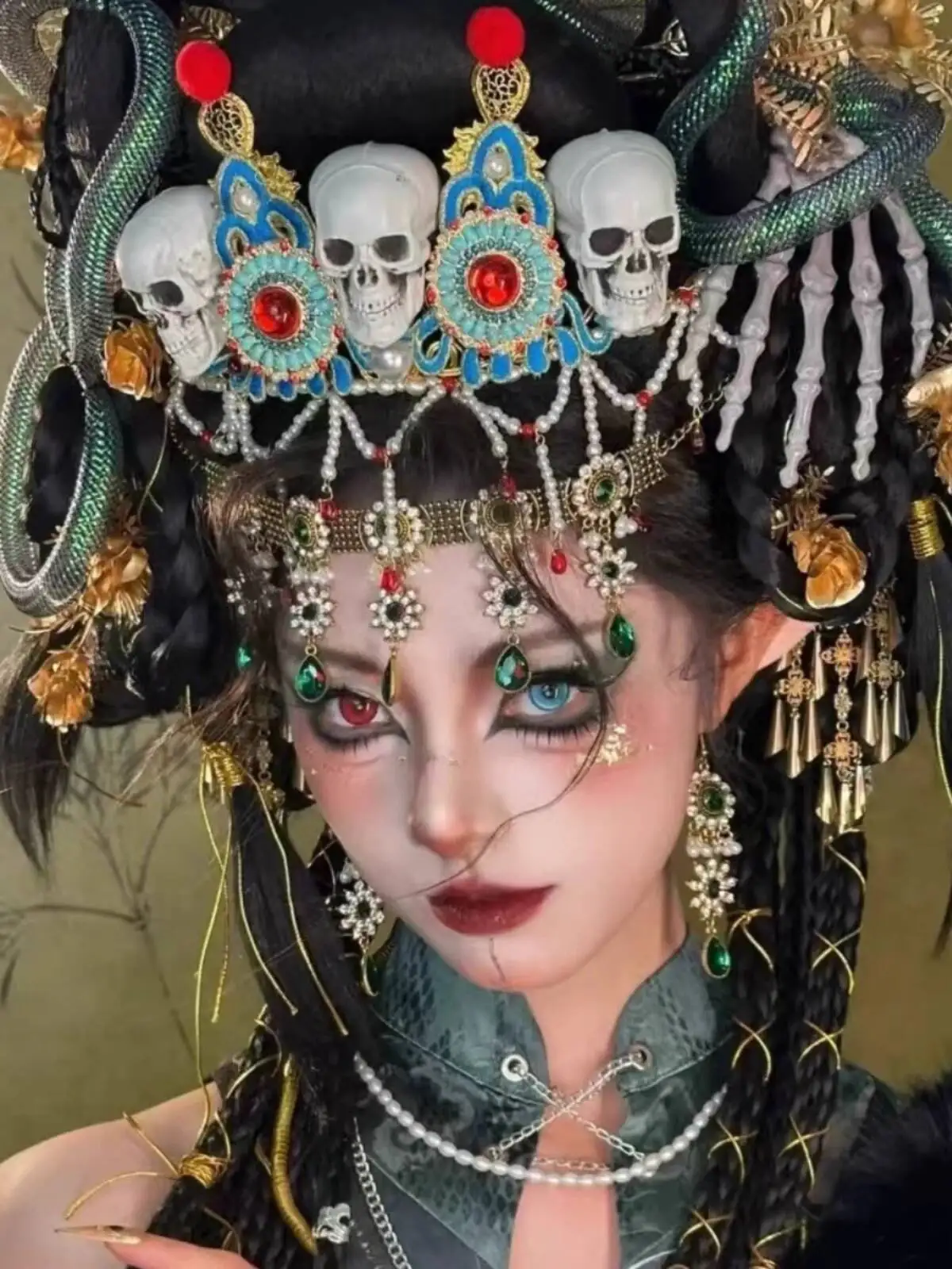 هالوين الأفعى شيطان ميدوسا رباط شعر القوطية الظلام الجمجمة أغطية الرأس مهرجان الحفلات أداء ديكور خوذة إكسسوارات الشعر #4