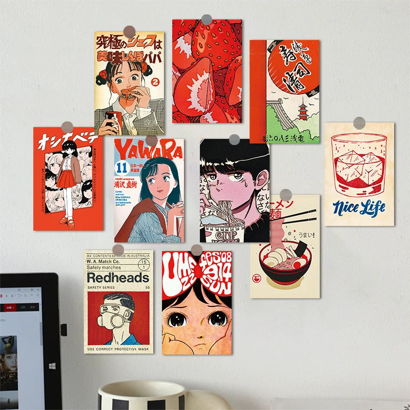 10Pcs/Set Retro Showa Era Poster Stickers Postcard Niche Japanese Style Message Wall Background Decoration Picture Painting image 2