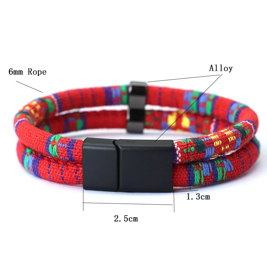 Noter New Mens Bracelet With Rope Detachable Magnet Buckle Wrap Braslet Double Layer Bohemian Fabric Braclet Leisure Pulseira