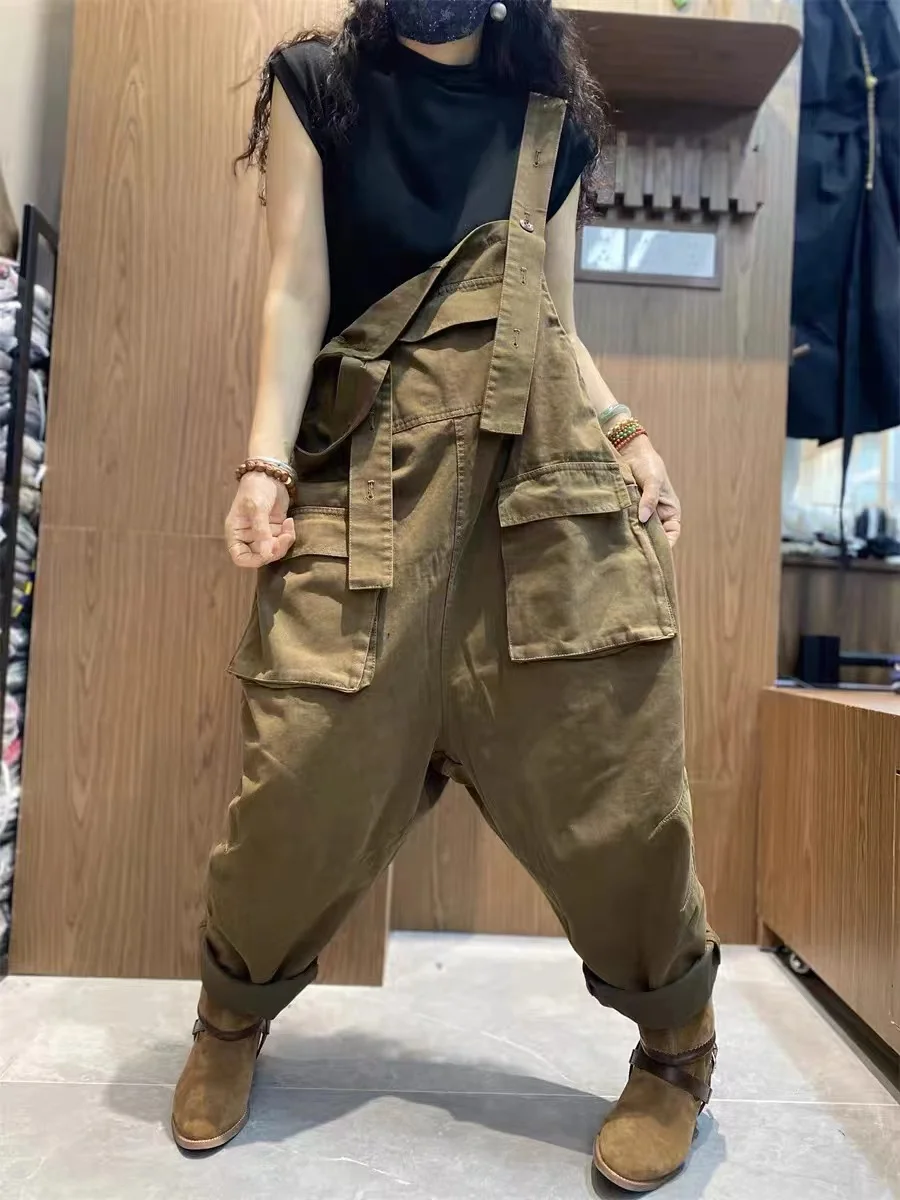 Salopette di jeans da donna vintage casual Multicolor Grandi pantaloni di cotone a vita alta Pantaloni da donna All-Match Faionable