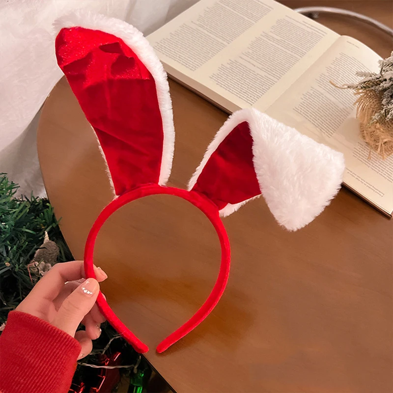 

Christmas headpiece cute red bunny ear plush headband female atmosphere holiday props face wash headband 2026