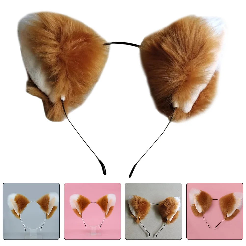 Animal Headbands Furry Ears Cat Hairband Prom Animals Brown Plush Foxes Cosplay Prop Miss