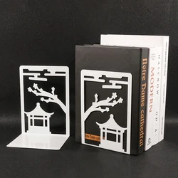 2 Pcs Color Chinese Style Gazebo Book Ends Heavy Book Stand for Parents to Child Gift Home Desk Offices Iron Book Ends Stationer