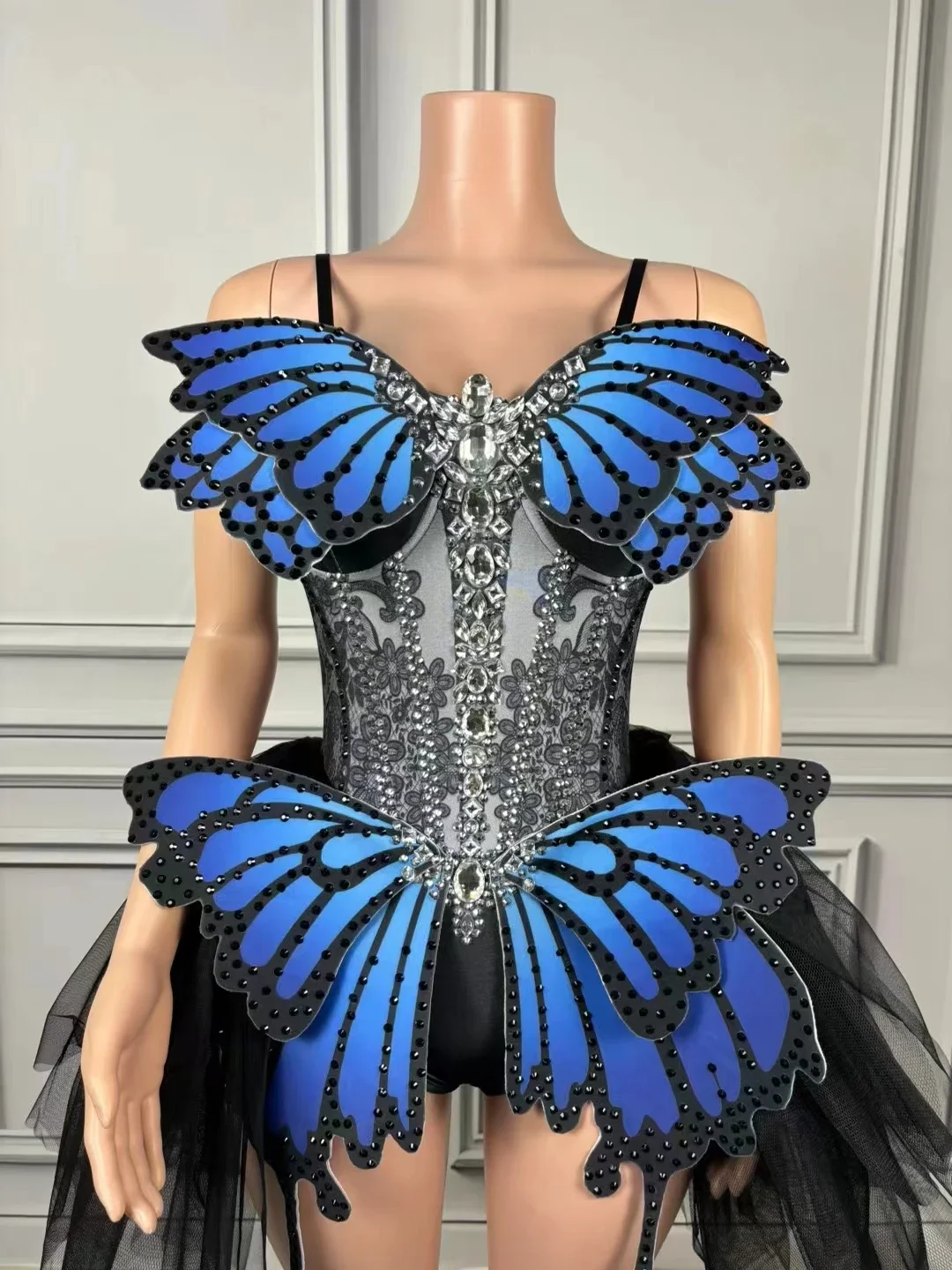 Bodysuit Animal Cosplay Multi Color Butterfly Wing  Costume Female Dance Team Stage Performance Short Dress Festival Clothing