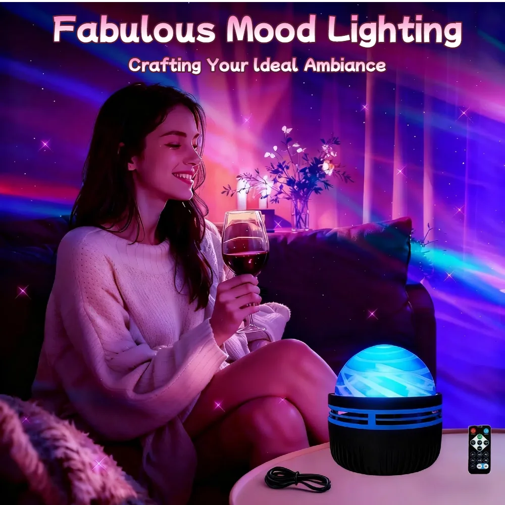 إضاءة سماء مرصعة بالنجوم LED بروجكتور مجرة RGB مصباح إسقاط جو إضاءة كريسماس هالوين تحكم عن بعد 7 ألوان دوران تلقائي للمنزل - 4