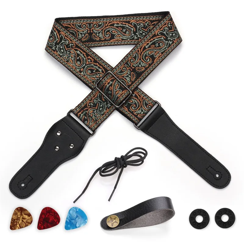 Embroidered Jacquard Guitar Strap Set, Widened Electric Bass Strap, Folk Music