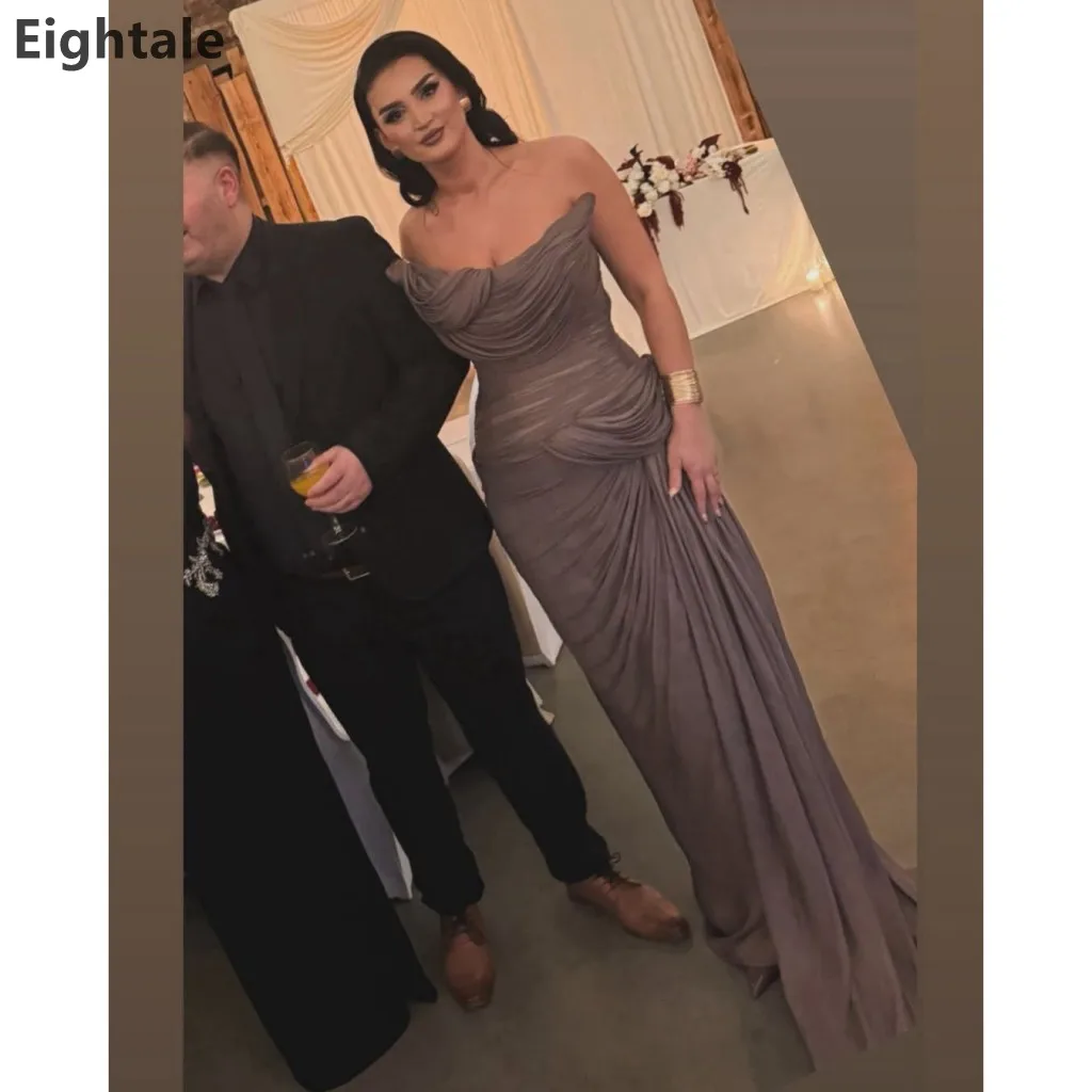 

Eightale 2025 Brown Mermaid Maxi Evening Dress Strapless Wedding Party Formal Prom Dress Dubai Party Gown Customized