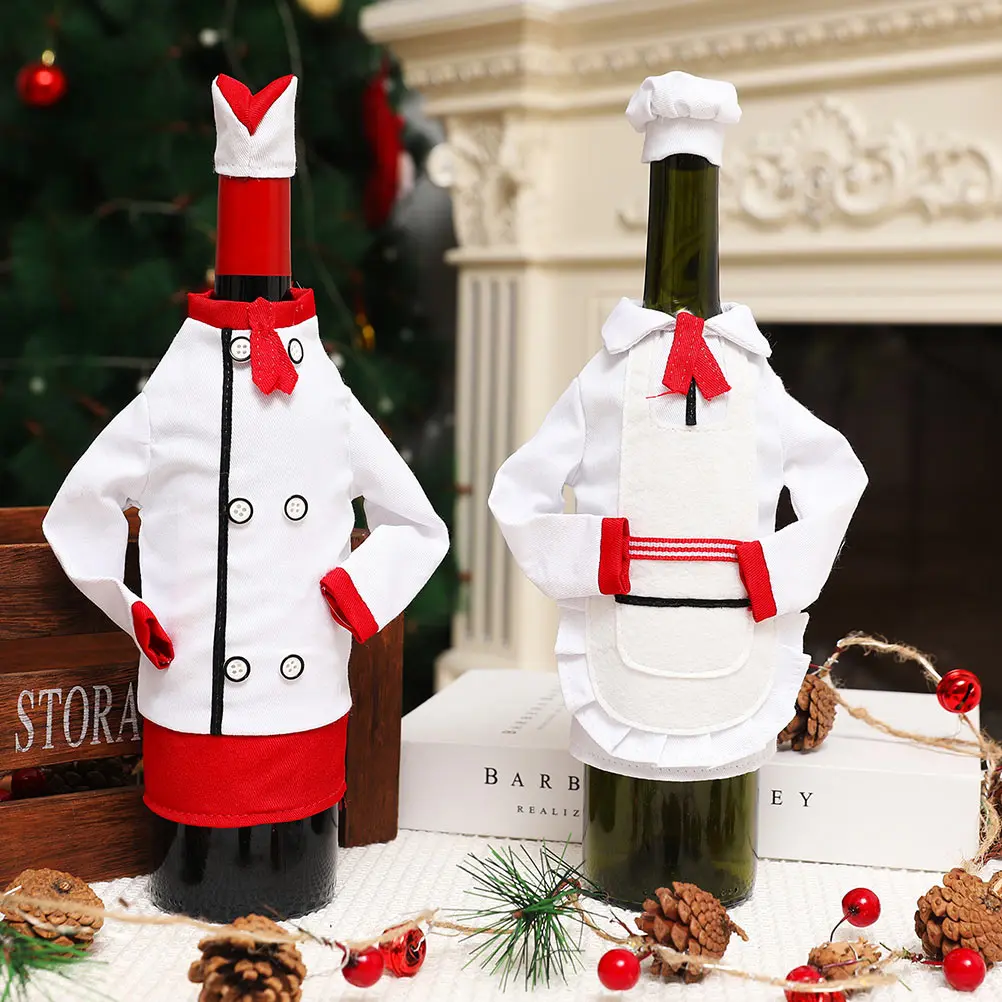 

2 Sets Christmas Chef Clothing Wine Covers Creative Decorative Bottle Cover Accessory For Xmas Party Red Wine Bottle Cover Prop