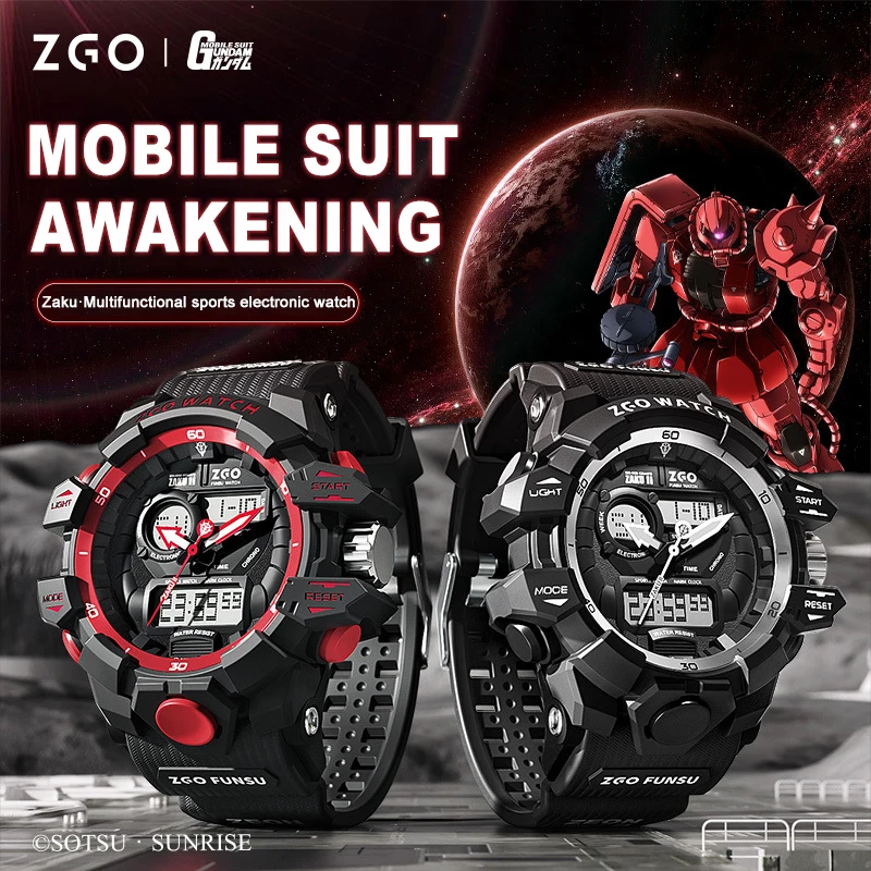 Gundam Mechanical Watch Sports Smart Waterproof Luminous Electronic Watch Amuro Zaku Earth Federation Army Birthday Gift Boy