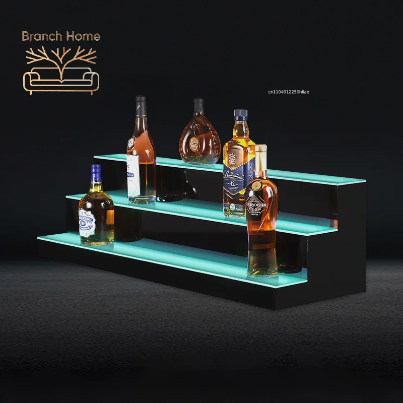 Bar Wine Rack Acrylic Vinos Bottles Decoration Holder LED Emits Light Whiskey Showcase Multi Layer Steps Cocktail Display Stand