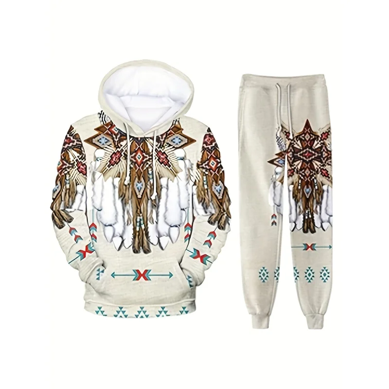 2 Oversized Men'S Gift Box Patterned Sweatshirts And Pants, Comfortable And Casual Hooded Sweatshirts