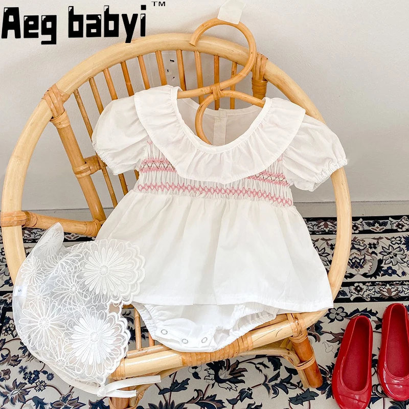 

Summer New Baby Girls Clothes Jumpsuit Short Sleeve Ruffled collar Cotton Rompers Newborn Infant Clothing 0-24M