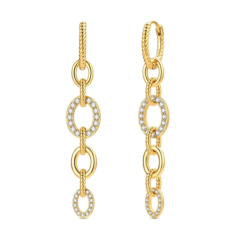

New 925 Sterling Silver Golden Fried Dough Twists Chain Women Earrings Brilliant Wedding Engagement Star Earrings Jewelry Gift