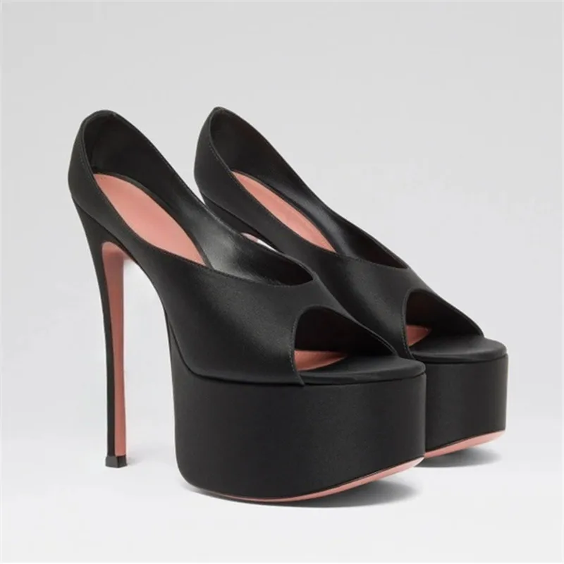 

New Luxury Black Women High Heels Shoes for Woman's Peep Toe Cutout Platform Stiletto Heels Sandals Sexy Ladies Slip-On Shoes
