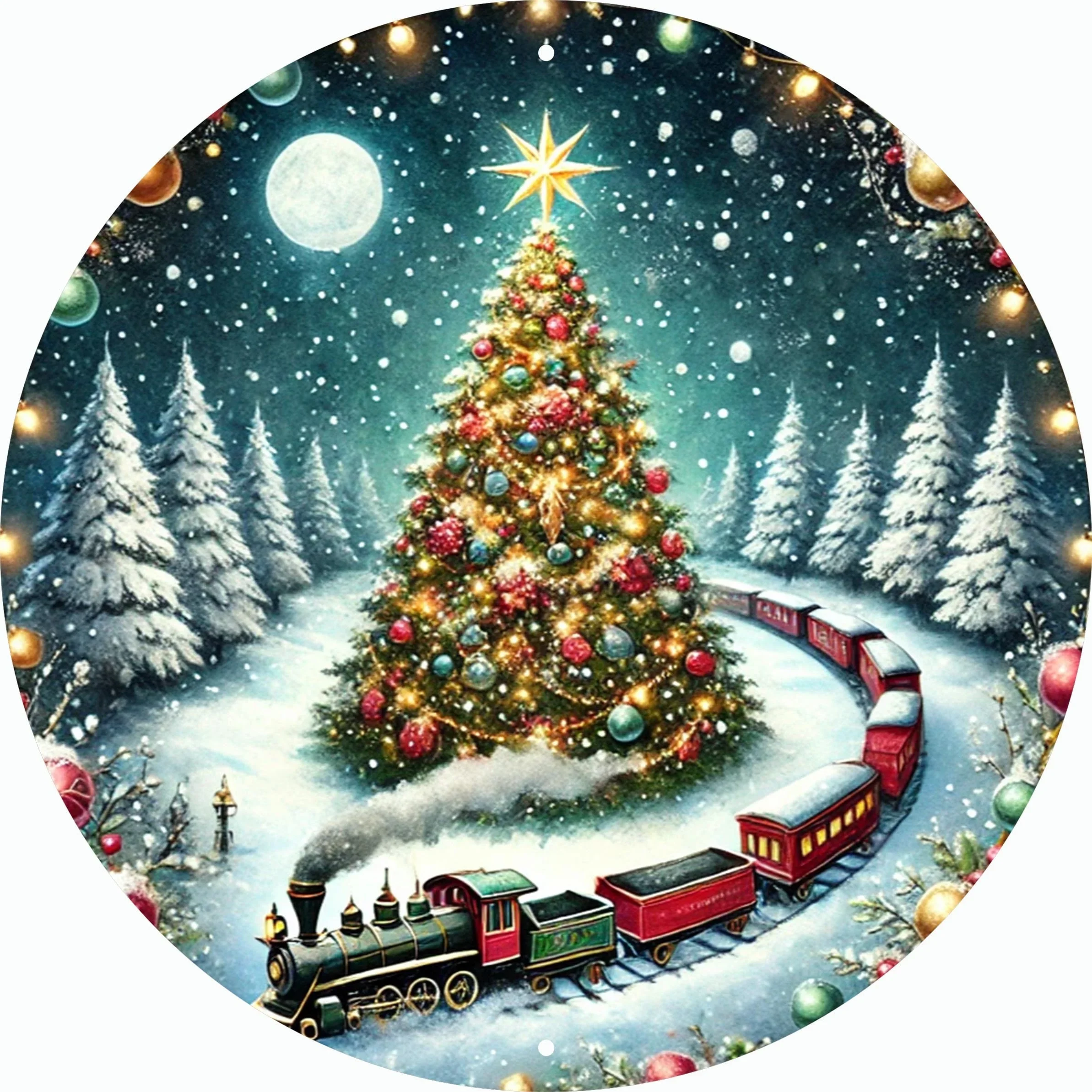 Vintage wall decoration round label, durable iron outdoor/interior decoration - Christmas decorations, holiday home decoration