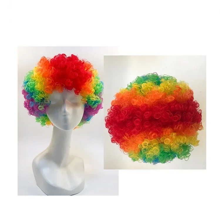 10pcs Rainbow Wig Cap Funny Clown Curly Afro Wigs Crazy 70's 80's Disco Theme Party Halloween Costume Prank Props