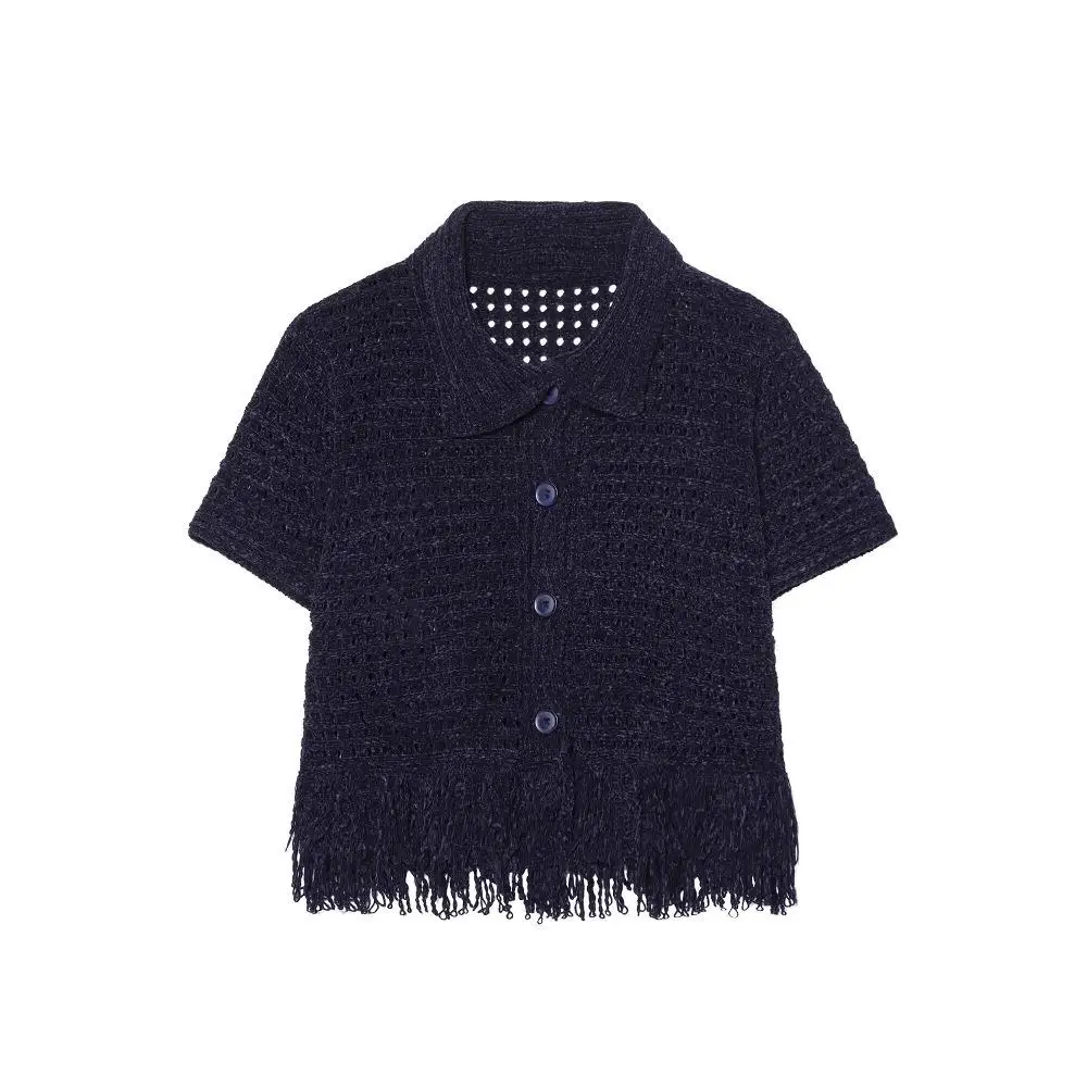 여성용 홀로우 태슬 니트 자켓 오픈 카디건 슬레 폴리에스터 섬유 겨울 패션 유럽 스타일 니트웨어 코트