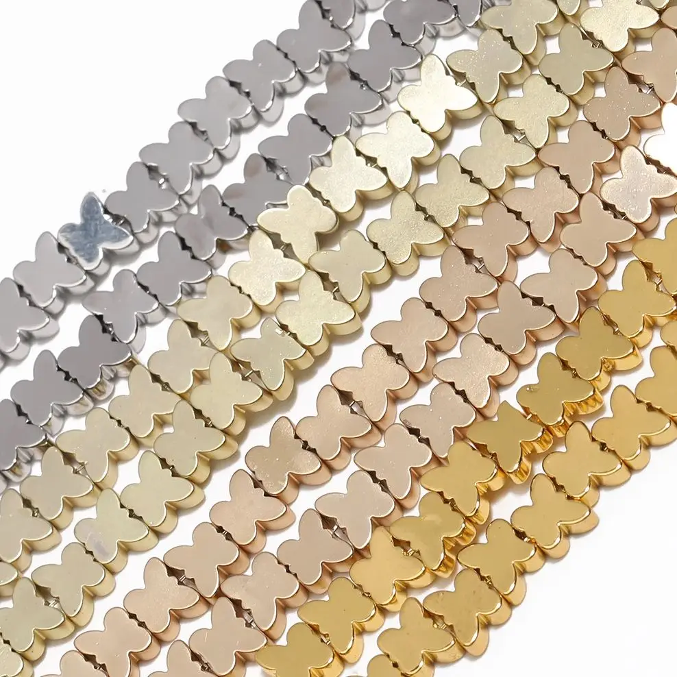 Grânulos de hematita borboleta pedra natural 6x5mm dourado prateado solto espaçador charme contas para fazer jóias diy pulseiras brincos