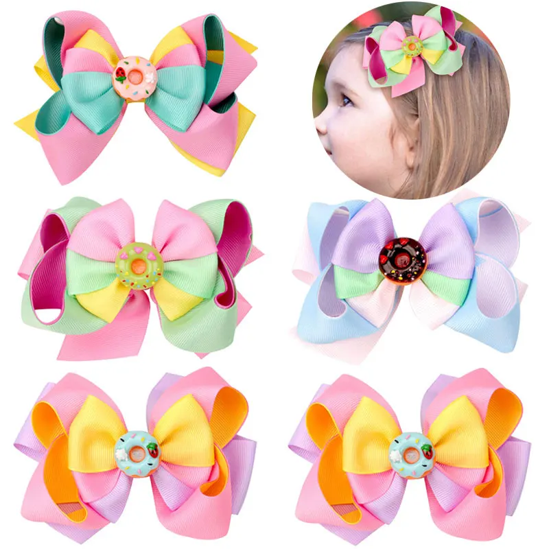 3 Layer Bow Sweet Doughnut Hair Clips For Girls Candy Color Hairpins Barrettes Kids Apparel Headwear Handmade Bowknot Hair Clips