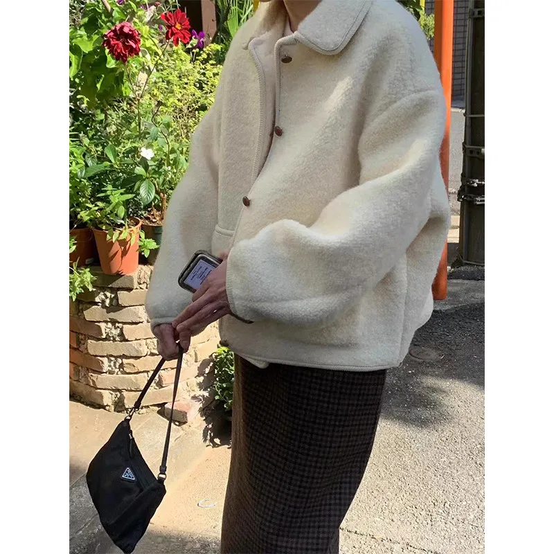 

Faionable mat MICOAT2 Women's Lamb Fur Coat Pure Color Lapel Slimming Outerwear ort Jaet Selfwill Brand