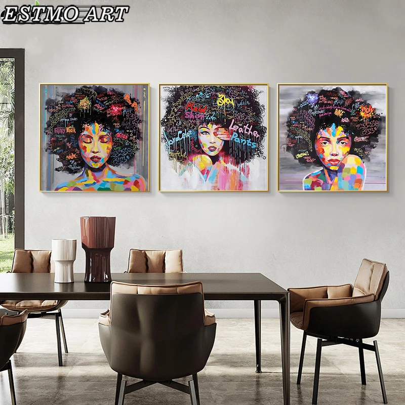 Canvas Prints Graffiti Woman Canvas Print Poster And Prints With Frame Africa Figure Painting Nordic Abstract Art Wall Picture H