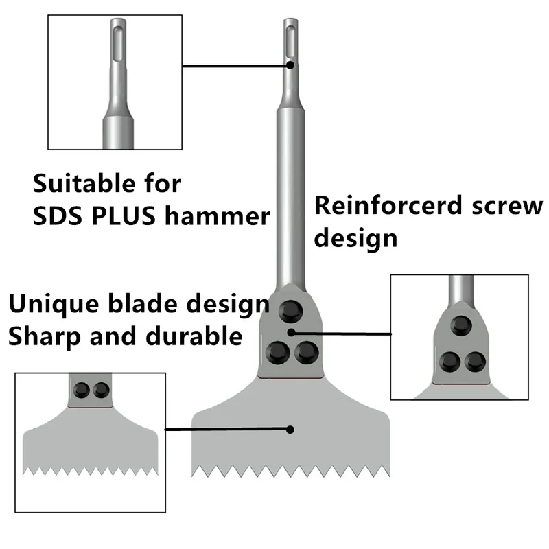 SDS Plus Teeth Chisel Floor Scraper Replaceable Blade Scaling Chisel Shovel for Tile Brick Concrete Wall Removal