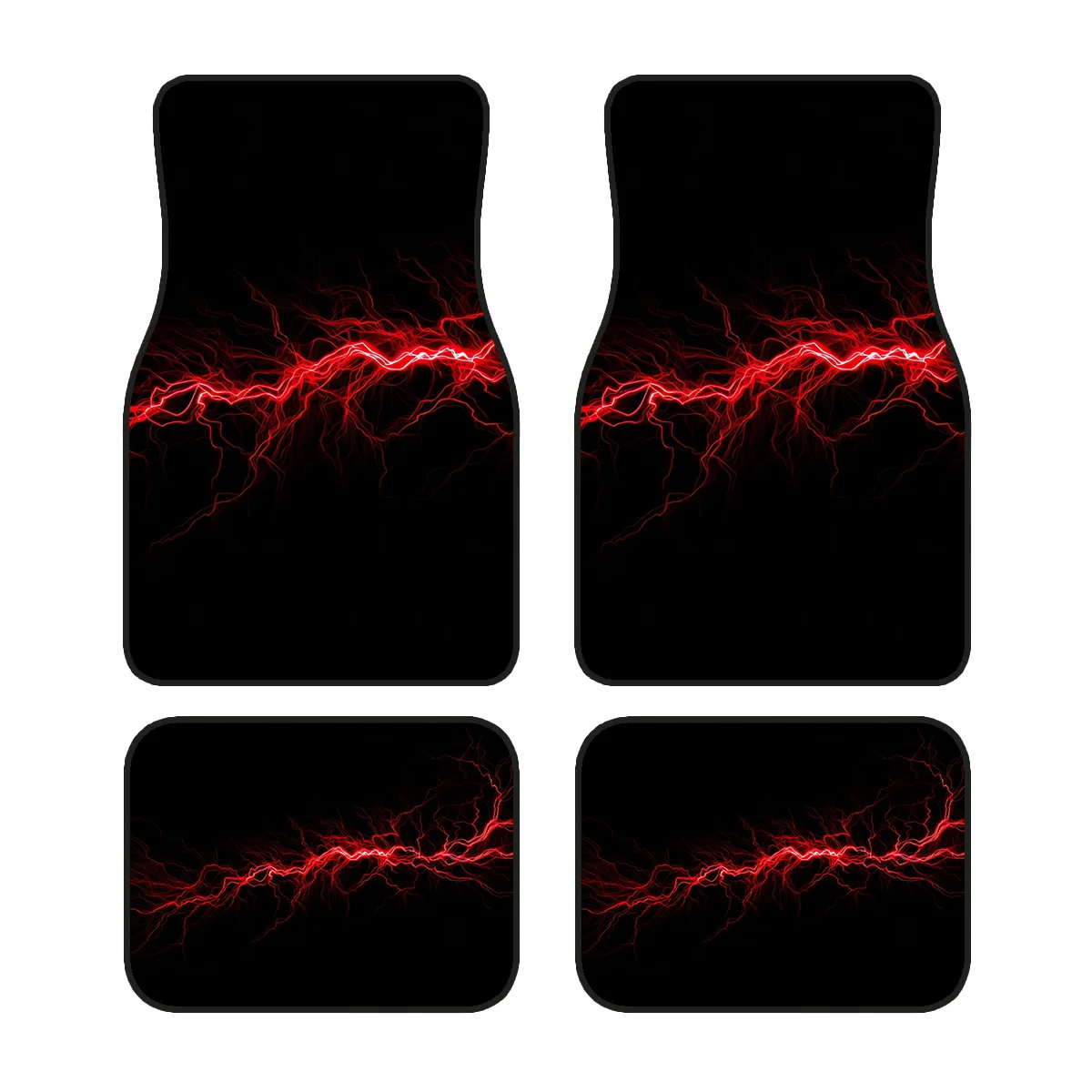 4pcs Non-Slip Car Floor Mats - Red Electric Pulse Design (Black With) - Heavy-Duty Polyester Fit For Sedans, SUVs, Trucks - Anti