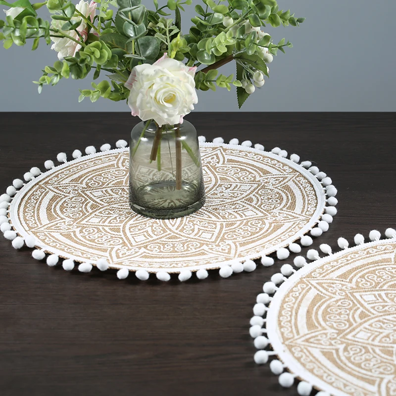 1PCS Round Placemat Table Non-Slip Jute Mats for Dining Table Decoration Kitchen Placemats Coffee Coasters Party Dinner