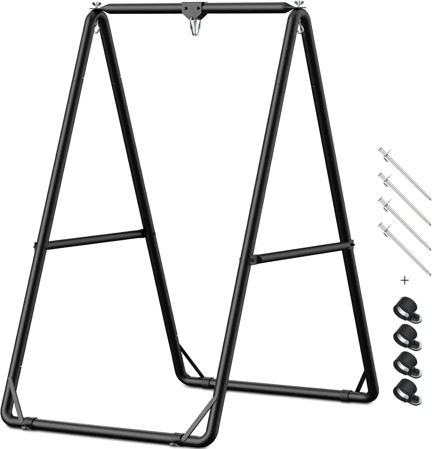 

Hammock Chair Stand, Swing Stand with 3 Hooks Fit for Most Hanging Chairs, Ground Nails for Outdoor and Rubber Clamps