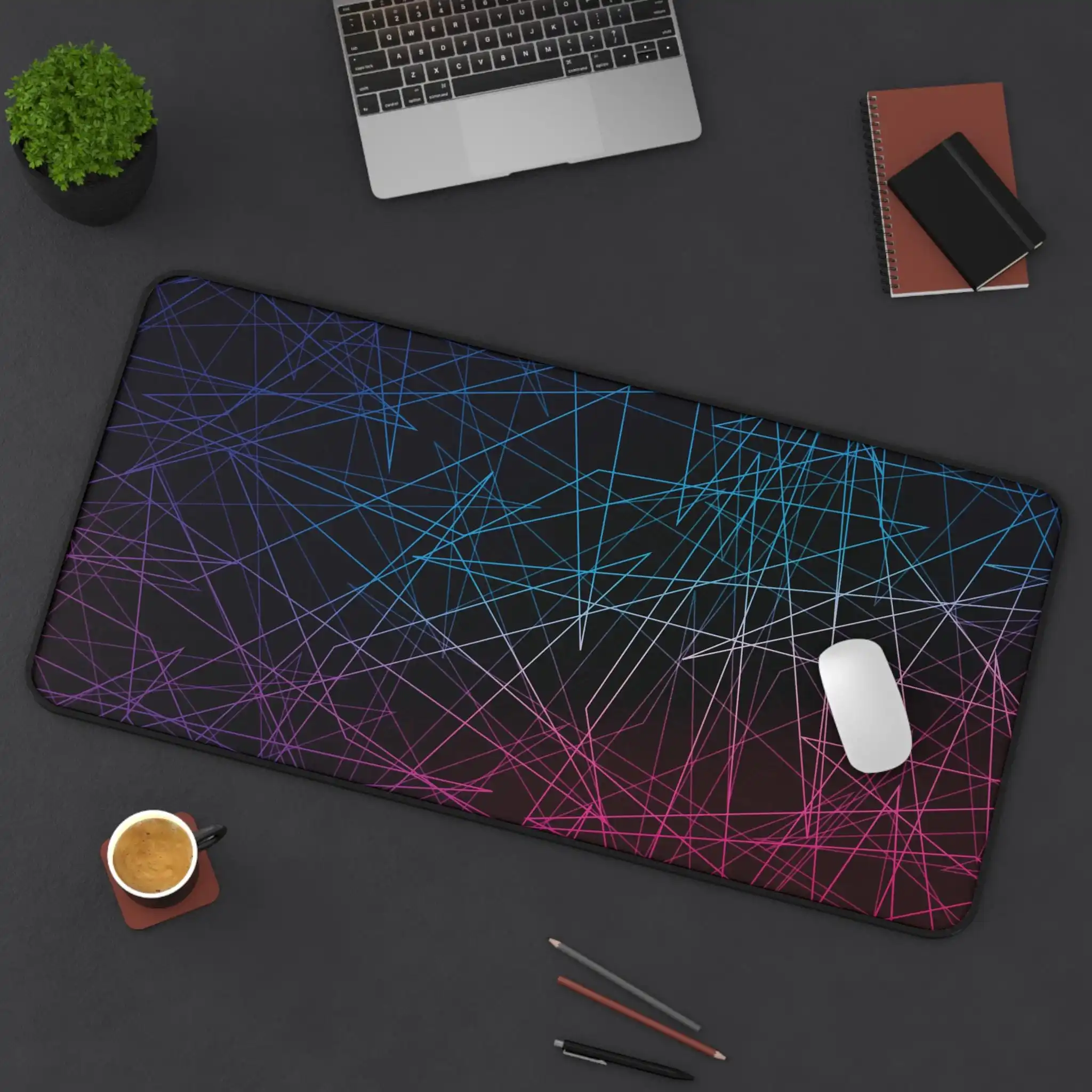 Geometric Neon Pattern Desk Mat, 80s Neon Work Desk Mat, Minimalist Office Decorative Mat, The Perfect Gift for A Friend.