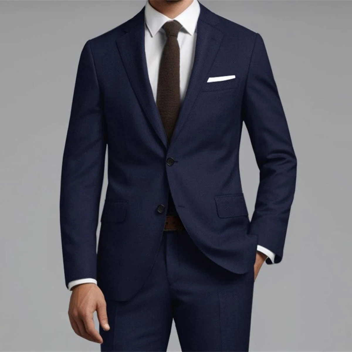 Elegent Navy Blue Suits Mens Notched Lapel Male Business Blazer Slim Fit Wedding Groom Tuxedo 2 Piece Jacket Pants Costume Homme