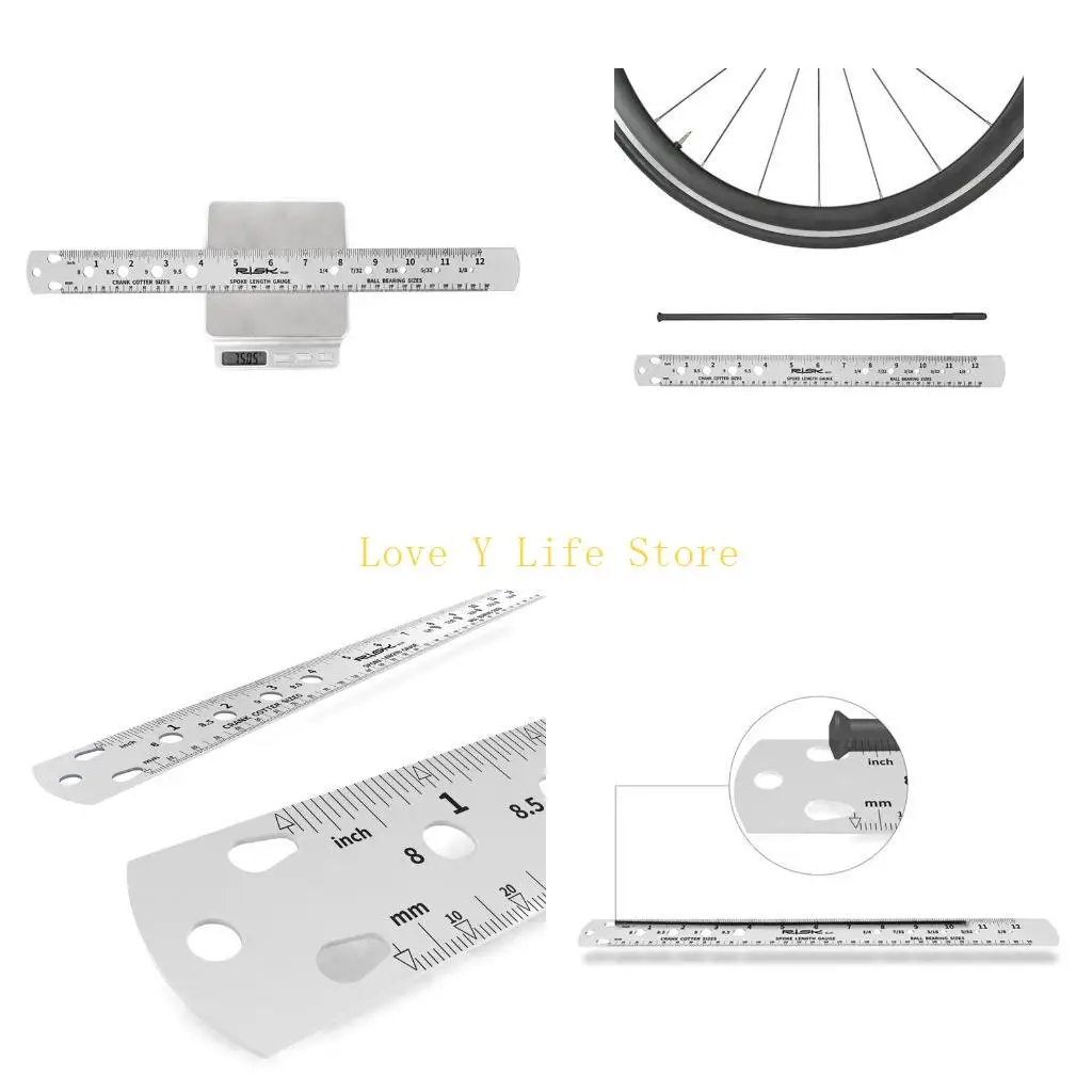 

L74C Spoke Length Ruler Double Sided Metric Steel Ruler Gauge Tool for Bicycle Bike