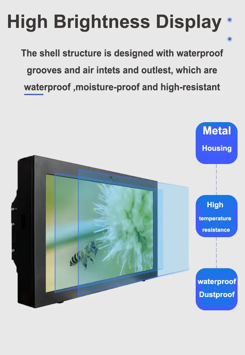 Pantalla para exteriores, 32 pulgadas, ip completa nominal, brillo de 2500 nits con pantalla táctil LCD Android