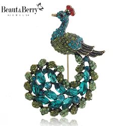 Beaut&Berry Beautiful Rhinestone Peacock Brooches for Women Unisex Animal Pins Casual Party Accessories New Year Gifts Friends