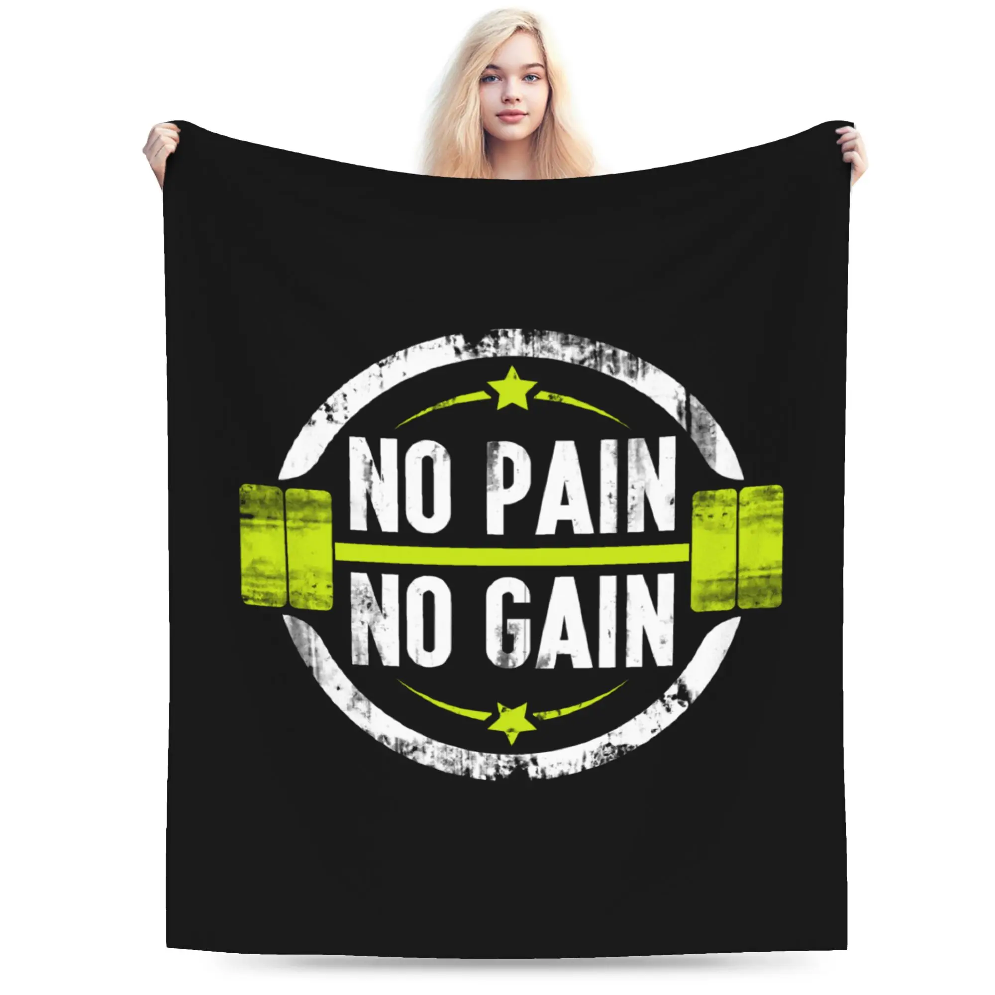 Custom No Pain No Gain Blanket 3D Print Soft Flannel Fleece Warm Bodybuilding Fitness Gym for Travel Bedroom Sofa Bedspreads