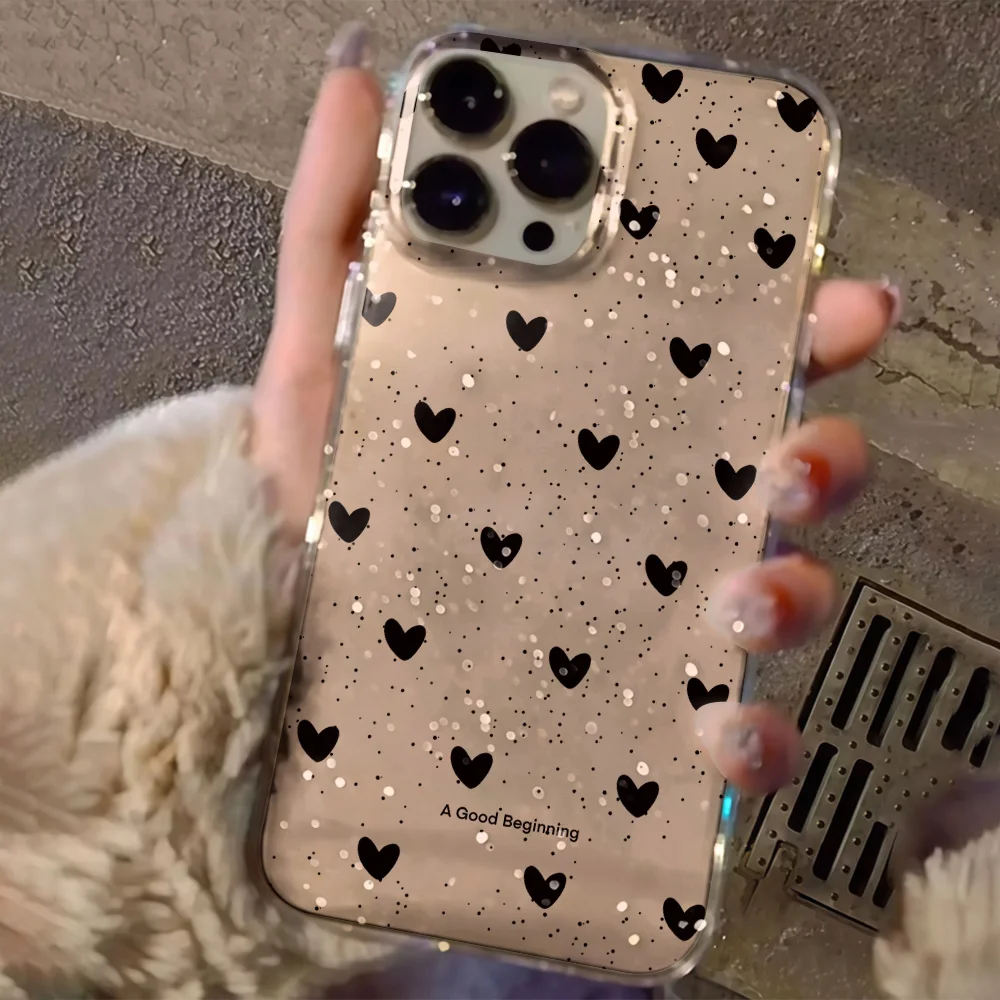 Pink Love Heart Clear Glitter Phone Case For iPhone 17 13 16 15 11 12 14 Pro Max 17 Air XR X 16e Case Soft TPU Shockproof Cover view 4