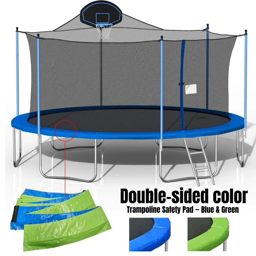 

Trampoline, 16FT for Adults & Kids with Basketball Hoop Double-sided Cover Outdoor W/Ladder and Safety Enclosure Net, Trampoline