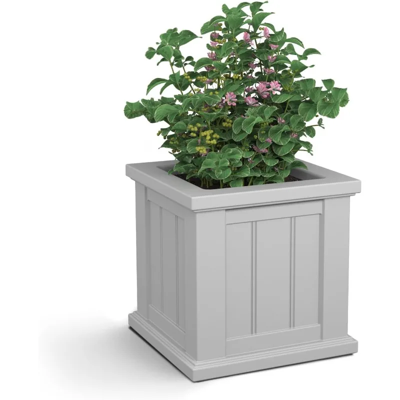 Cape Cod 14-Inch Square Planter – Self-Watering, Weather-Resistant Planter For Flowers – Durable Outdoor Design For Patio,