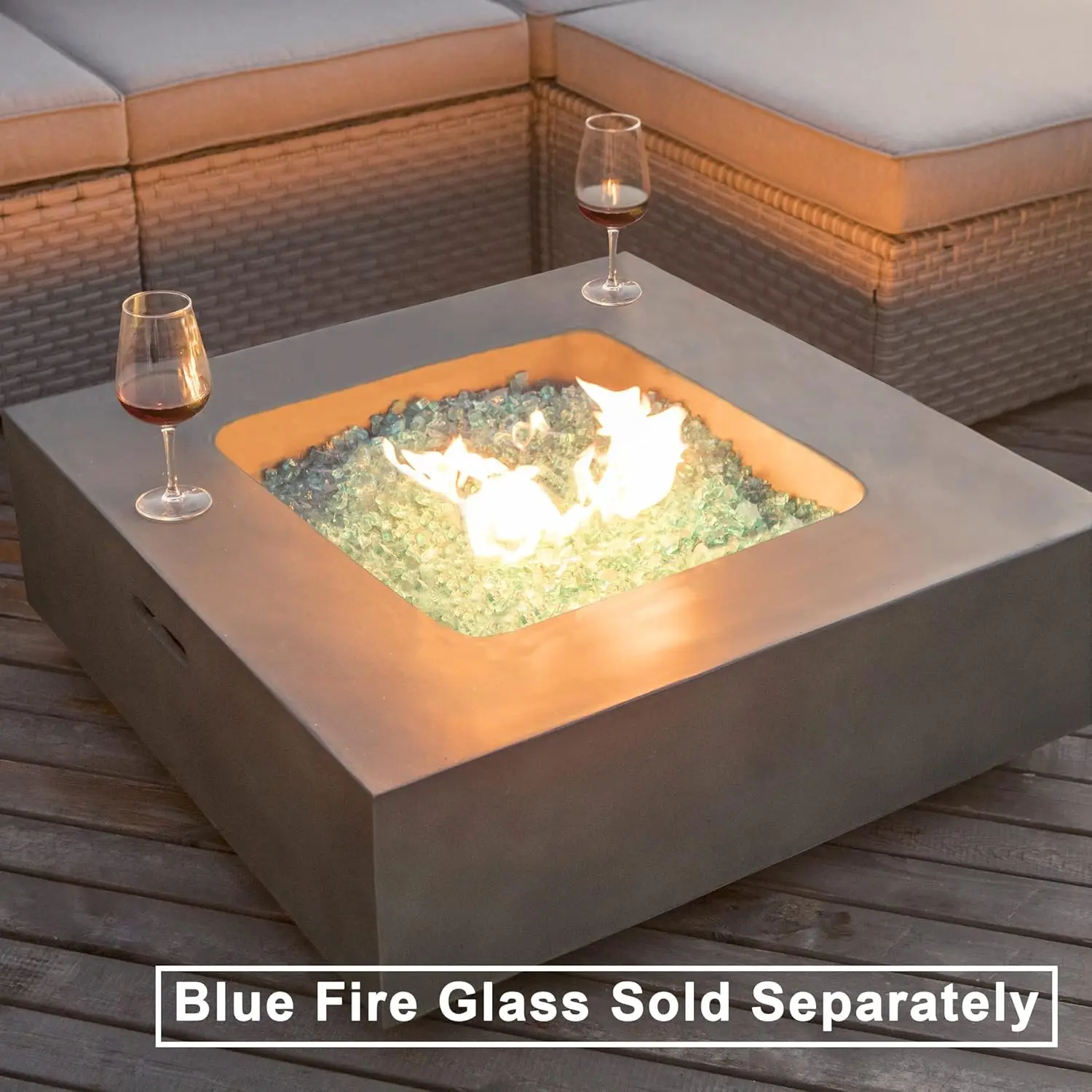 COSIEST Outdoor Propane Fire Pit Coffee Table w Square Faux Stone 35-inch Planter Base, 50,000 BTU Stainless Steel Burner, Free