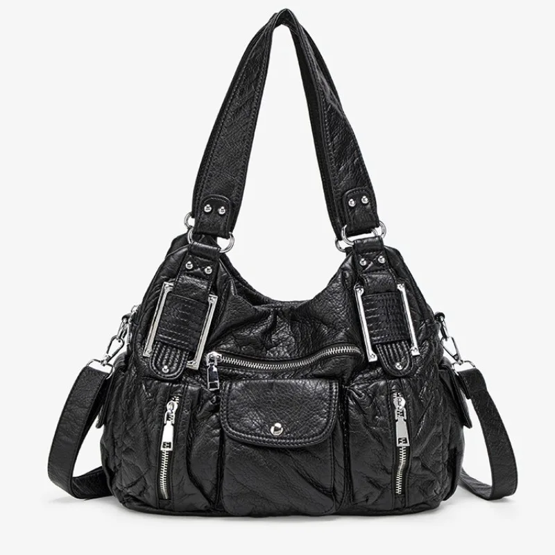 Women's Fashion Y2K Hot Girl Motorcycle Bag Old Lychee Pattern Multi-Pocket Shoulder Crossbody Bag