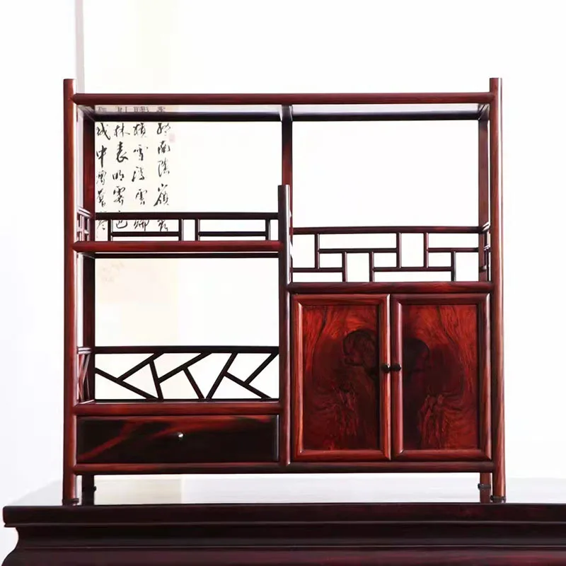 Retro solid wood tea rack, living room coffee table, mahogany desktop storage rack