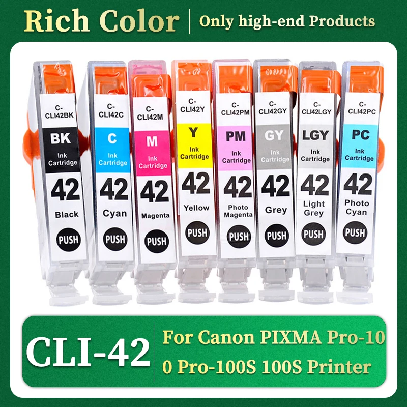 NEW 8Color CLI-42 CLI42 42 Premium Compatible Color Inkjet Ink Cartridge With Chip For Canon PIXMA Pro-100 Pro-100S 100S Printer