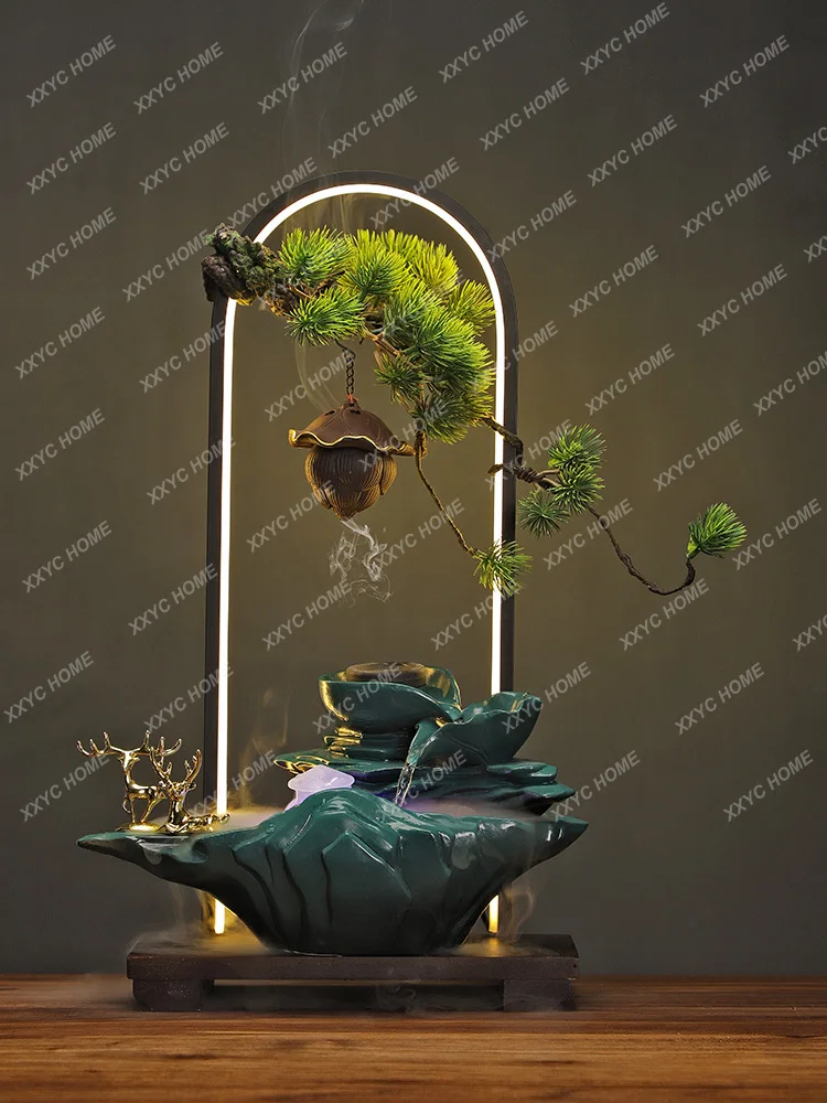 Lucky Water Fountain Decoration Chinese Lamp Ring Backflow Incense Burner Circulating Water Wealth Office