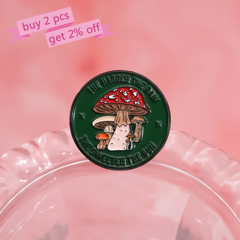 Cartoon Mushroom The Harder The Rain The Sweeter The Sun Enamel Pin Brooch Plant Badge Pins Bag Clothes Cartoon Jewelry Gift